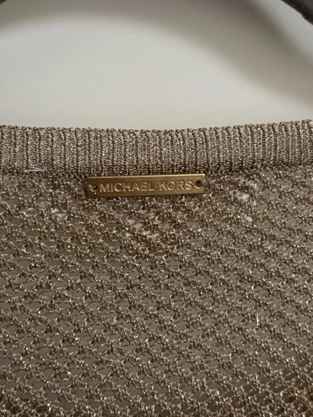 MICHAEL Michael Kors Metallic Gold Mesh Beach Cover-Up Long Top High-Low Sz M
